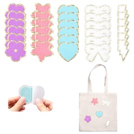 JIYIN Self Adhesive Chenille Patches, 30 PCS 5 Styles Chenille Embroidered Patches Cute Patch for Backpacks Iron on Patch for Clothes Repair Decor Accessories(4 Colors)