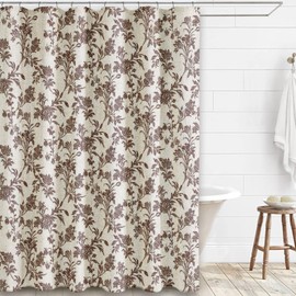 Brown Shower Curtain Floral Cotton Linen Cottagecore Shower Curtain for Bathroom 72" W x 72" L Boho Farmhouse