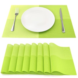 SueH Design Woven Place Mats Set of 8 Vinyl Heat Resistant Place Mats Anti-Fouling and Washable 45 cm x 30 cm Green