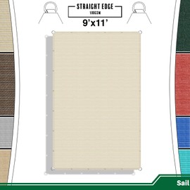 Goleray Sun Shade Sail 9'x11' Straight Edge with Grommets Rectangle Sunsail for Garden Awning Patio Canopy Gazebo Sun Shelter Weather Resistant 180GSM Heavy Duty, Beige