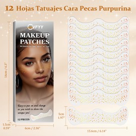 12 Piezas Tatuaje de Pecas con Purpurina Dorada, Tatuajes Temporales de Impermeables y Resistente al Agua para Mujeres, Ideales para Festivales, Fiestas, Carnavales, Eventos Especiales (Oro F)