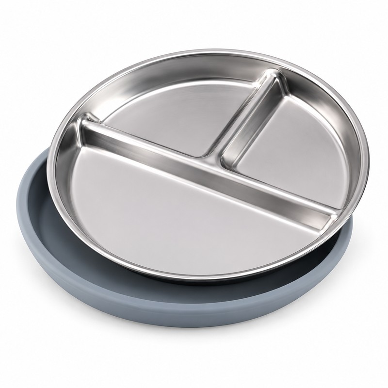 3-Pack Stainless Steel Divided Suction Plates for Kids – 3-Section