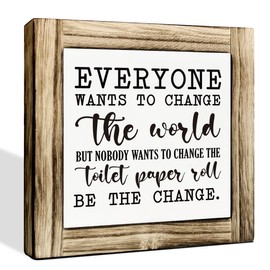 Bathroom Decor: Funny Toilet Roll Sign, Wooden Desk Sign for Bathroom