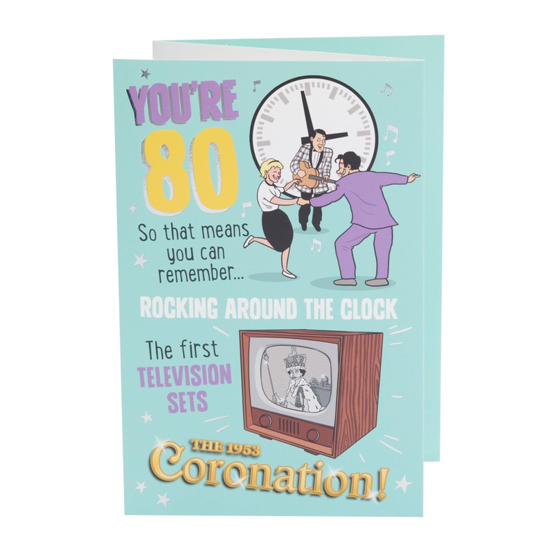 UK Greetings 80th Birthday Card for Him/Her/Friend - Nostalgic Design