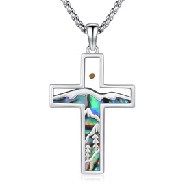 Midir&Etain Mustard Seed Necklace 925 Sterling Silver Faith Cross Abalone Pendant Religious Christian Jewelry Gifts for Women Men