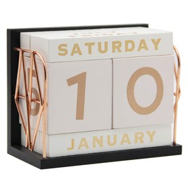 YOFIT Vintage Wooden Block Perpetual Calendar Desk Accessory Shabby Rustic Chic Number, Golden