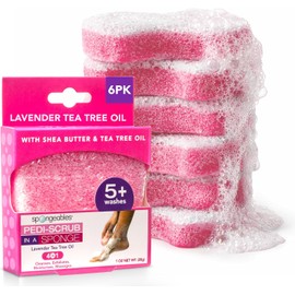 Spongables Pedi Scrub Foot Exfoliating 5+ Wash Travel Sponge, Lavender, 6 Count