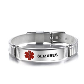 TGLS Red Medical Alert ID Seizures Bracelet for Women Men's Emergency First Aid Health Alert Stainless Steel Plate Adjustable PVC Band Bracelets