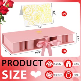 PYQTH 4 Pack Empty Flower Gift Box for Mom, Mothers Day Mom Box for Flowers Thicker Letter Shaped Gift Boxes Fillable Chocolate Candy Packaging Boxes for Mother's Day Birthday (Pink)