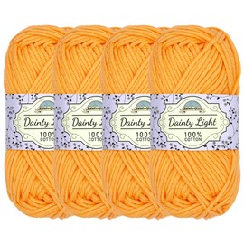 JubileeYarn Dainty Light Yarn - 100g/Skein Worsted Weight Cotton - 509 Bright Orange - 4 Skeins