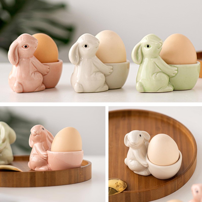 EEPLUYTY Ceramic Egg Cups, Rabbit Egg Cups, Easter Egg Cups,