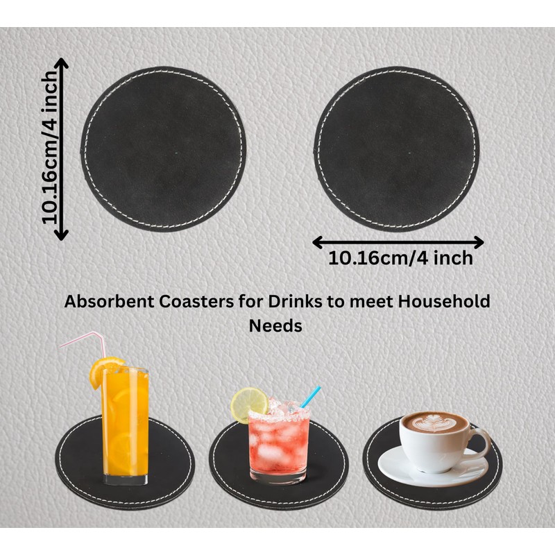 Rustic Leather Coasters for Drinks - Black Leather Coaster Blanks