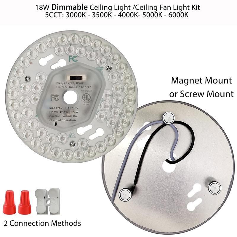 18W 5CCT Ceiling Fan Light Kit,LED Light Engine Retrofit Kit,Close