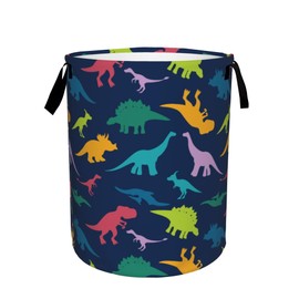 Cute Dinosaur Laundry Basket,Animal Colorful Dino Foldable Laundry Hamper Waterproof Oxford Cloth Tote Bag,Clothes Storage Bucket Decorative Toy Organizer For Bathroom Bedroom 16" x 20"