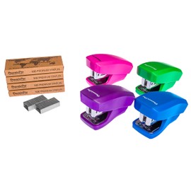 PraxxisPro - Aria Premium Back to School Mini Stapler Set of 4 - with Built-in Staple Removers, 2000 Standard Staples Included - for Office, School,Travel, Blue, Pink, Purple, Green,