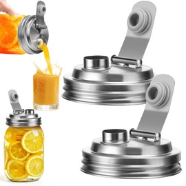 Palksky Mason Jar Pour Spout Lid Stainless Steel, Wide Mouth Pour Spout Flip Cap Lids for Mason Jars, anticracking Leak Proof Seal Cover Airtight for Drinking Salad Dressing & Food Storing(2PCS)