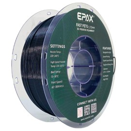 EPAX 1.75mm Black Fast PETG 3D Printer Filament, High Speed PETG 3D Printing Filament, Dimensional Accuracy +/- 0.03 mm, 1KG Spool