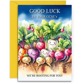 GCSE Good Luck Card - Rooting for You Design - A5 Size with Yellow Envelope. Designed and Printed in the UK