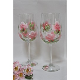 Hand Painted Wine Glasses - Coral Roses (Set of 2)