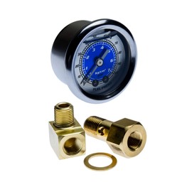 VMS RACING 0-7 kg cm2 bar 0-100 PSI Liquid Filled Fuel Pressure Gauge with Adapters Kit in Silver Aluminum Face and Center Blue Bar Dial Face Black Silver Numbers Compatible with Mitsubishi 1989-1999