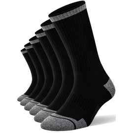 FITRELL 6 Pack Men's Athletic Crew Socks Cushioned Sport Running Moisture Wicking Work Boot Socks, Black, Large, Shoe Size 9-12