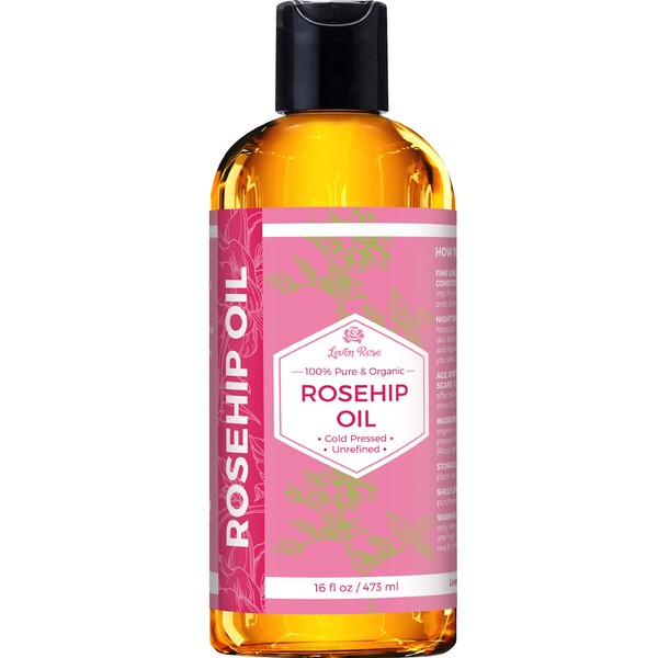 Leven Rose Rosehip Seed Oil, 100% Pure Organic Unrefined Cold Pressed Anti Aging Moisturizer for Hair Skin & Nails (16 oz)…