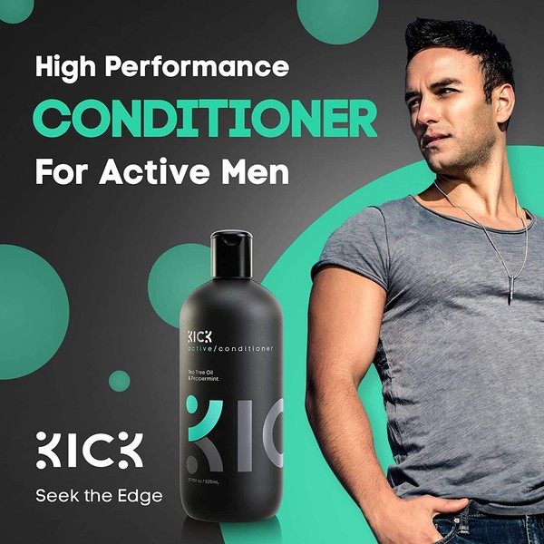 Kick Mens Conditioner (Tea Tree and Peppermint) for Dandruff and Hair Loss - Proven High Performance Pro-Nourishing Mens Natural Anti Dandruff Treatment (17 ounces)