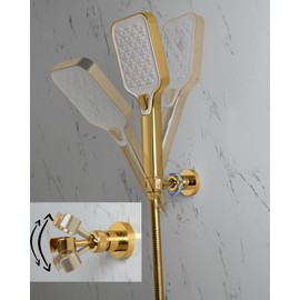 PHASAT Handheld Shower Head Holder Adjustable Solid Brass Handheld Shower Head Bracket Holder Wall Mount,Shower Wand Holder Gold,A13023G