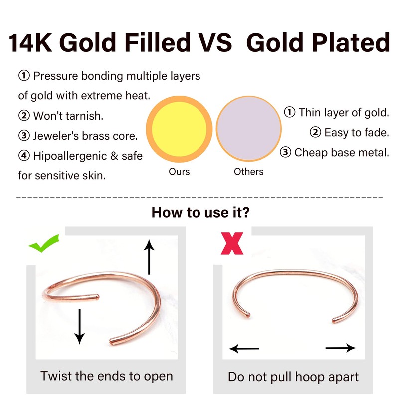 Thin Nose Rings Hoops for Women/Men,Tiny Small Gold Nose Rings