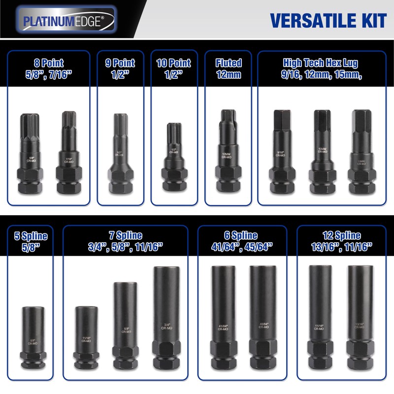PlatinumEdge Lug Nut Key Set, 16 Pieces SAE & Metric