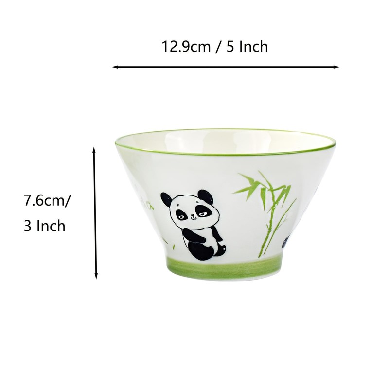 Ceramic Rice Bowls Set of 4, 5 Inch Cute Panda
