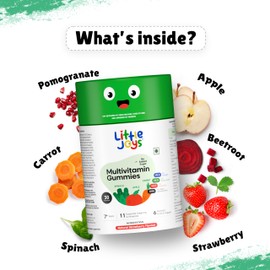 Little Joys Multivitamin Gummies | 7-12 Years |with 11 Vitamins & Minerals | 30 Day Pack| No Added Sugar | Strawberry Flavour