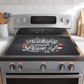 Stove Top Cover for Electric Stove,Black Love Cooking Extra Thick Rubber Stovetop Protector Mat, Heat Resistant Glass Cooktop Oven Cover 28.5'' x 20.5''