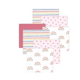Little Treasure Hudson Baby Cotton Poly Flannel Receiving Blankets Multipack, Pink Creative Rainbow, 30x30 inches