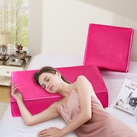 VACVELT Satin Cube Pillow Case for Side Sleepers, Hot Pink Satin Pillowcase Cube Pillow Cover with Hidden Zipper, Silky and Smooth Satin Pillow Case for Cube Pillow (24"x12"x5.5")