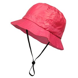 Toutacoo, Adjustable Bucket Rain Hat with Removable Chinstrap, Nylon Look (24-Fuchsia Pink with Chinstrap/M-L)
