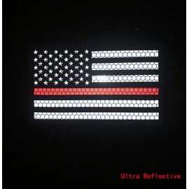 jujupups 3x5 Large Black Reflective Thin Blue Line and Red Line US USA American Flag Patch Tactical Vest Patch (Red Line)