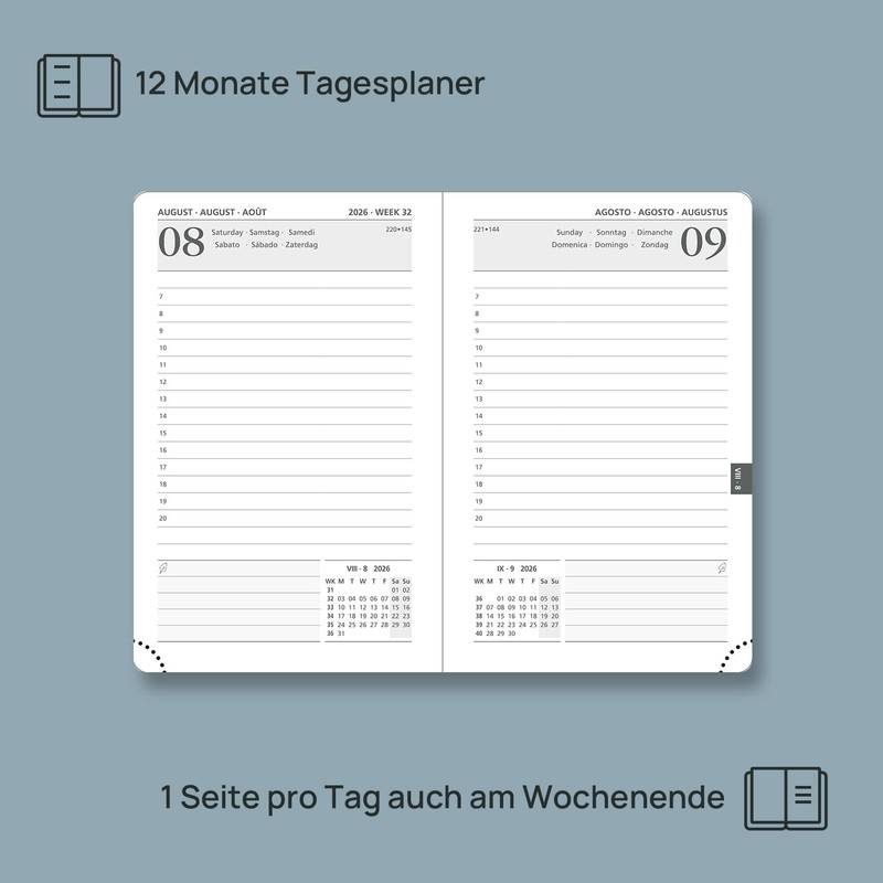 POPRUN Calendar 2026 Daily Planner Hardcover 16 x 10.5 cm,