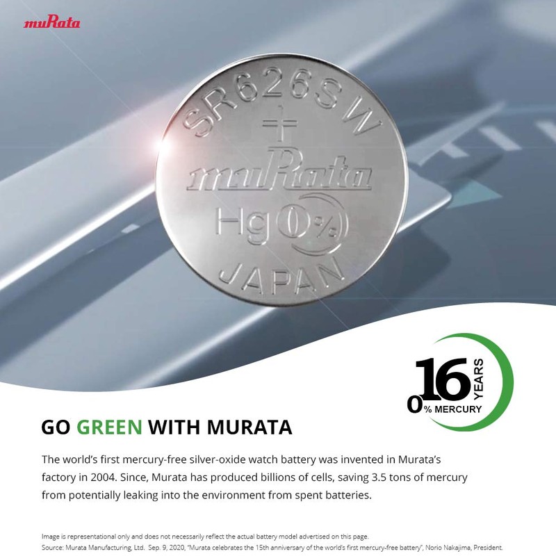 Murata 377 Battery SR626SW 1.55V Silver Oxide Watch Button Cell