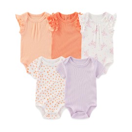 MAMIMAKA Newborn Baby Girl Short Sleeve Bodysuits 5 Pack Cotton One-Piece Baby Clothes Purple, 0-3 Months