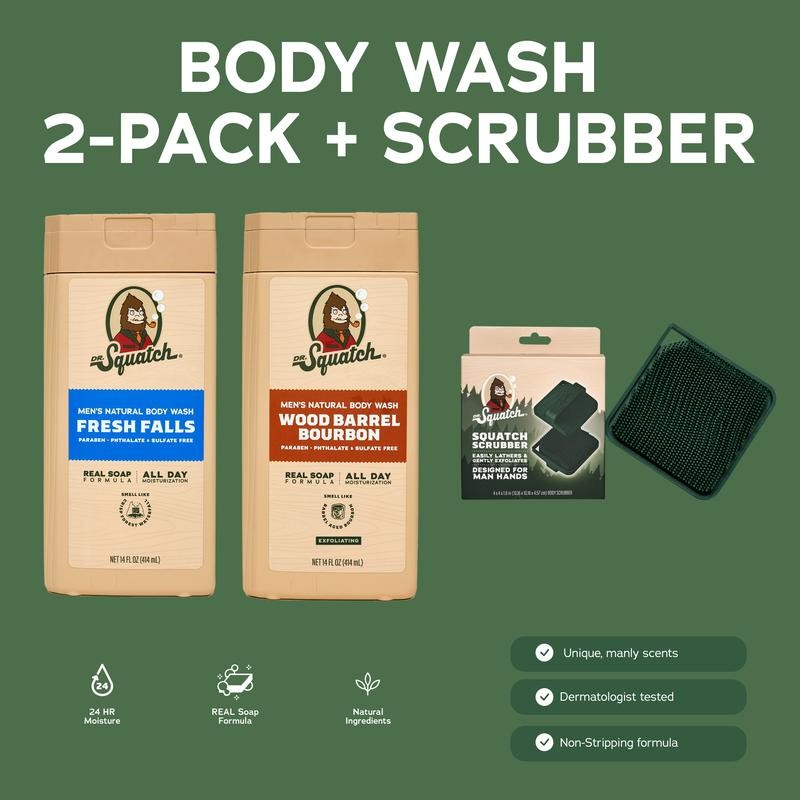 Natural Body Wash 2-Pack + Scrubber - Dr. Squatch:_Fresh Falls