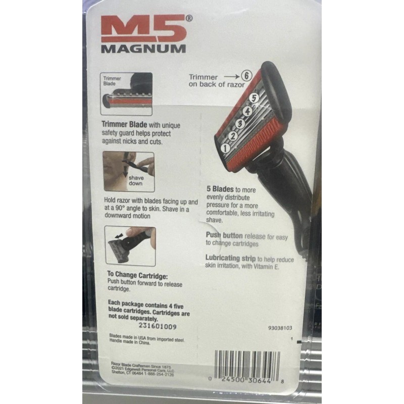Personna M5 Magnum 5 razor Blades with Trimmer, 4 Cartridges