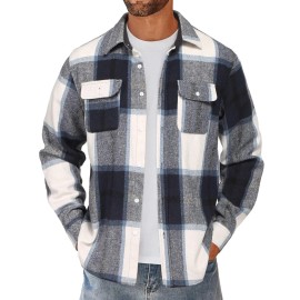 ATVPDKIKX0DER Men's Flannel Jackets Casual Stylish Fashion Shirt Jackets (Navy Blue,M)