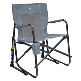 GCI Outdoor Freestyle Rocker Camping Chair | Portable Folding Rocking Chair with Solid, Durable Armrests, Drink Holder & Comfortable Backrest — Grey