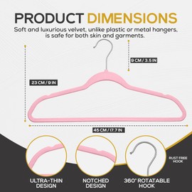Techzoo Premium Velvet Hangers 50 Pack Ultra Thin Non Slip Adult Felt Space Saving Suit Hanger for Closet Heavy Duty Coat Pants Jackets Dress Hangers 360° Swivel Hook Hold Upto 10 lbs Pink