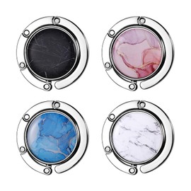 OIDEA Handtaschenhaken, tragbar, 4-teilig, Haken für Handtasche, Marmor, für Tisch, faltbar, aus Metall, für Restaurant, Café, Brieftasche