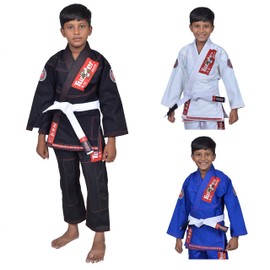 Twister Kids Jiu Jitsu Gi Ultra Light Fabric Youth BJJ Gi with free White Belt Included (Black/Red, C1)