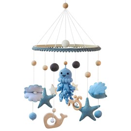 Ueiwffzo Octopus Baby Mobile Baby Bed Wooden Wind Chime, Octopus Pendant for Crochet, Sea Animals Bed Bell, Baby Mobile Crib for Bed, Changing Table, Mobile Ornament, Baby Room Decor