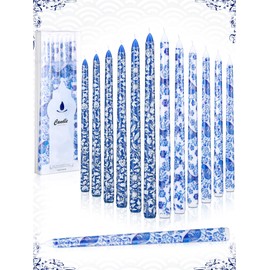 Conelist 12 Pcs Chinoiserie Taper Candles Blue and White Candle Decorative Taper Candles Bulk Chinoiserie Decor Blue and White Candlesticks Gifts for Wedding Party Table Home Gift Decoration(12 Inch)