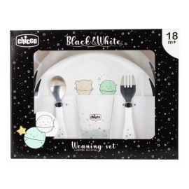 Chicco Set Alimentacion Chicco Plato + Vaso Cuchara + Tenedor 18m+ Color Negro set de comida Personaje Planetas
